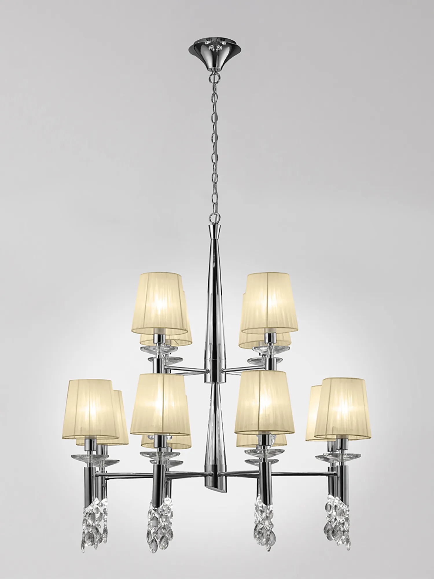 M3850/CS  Tiffany Crystal Chandelier 12+12 Light Polished Chrome